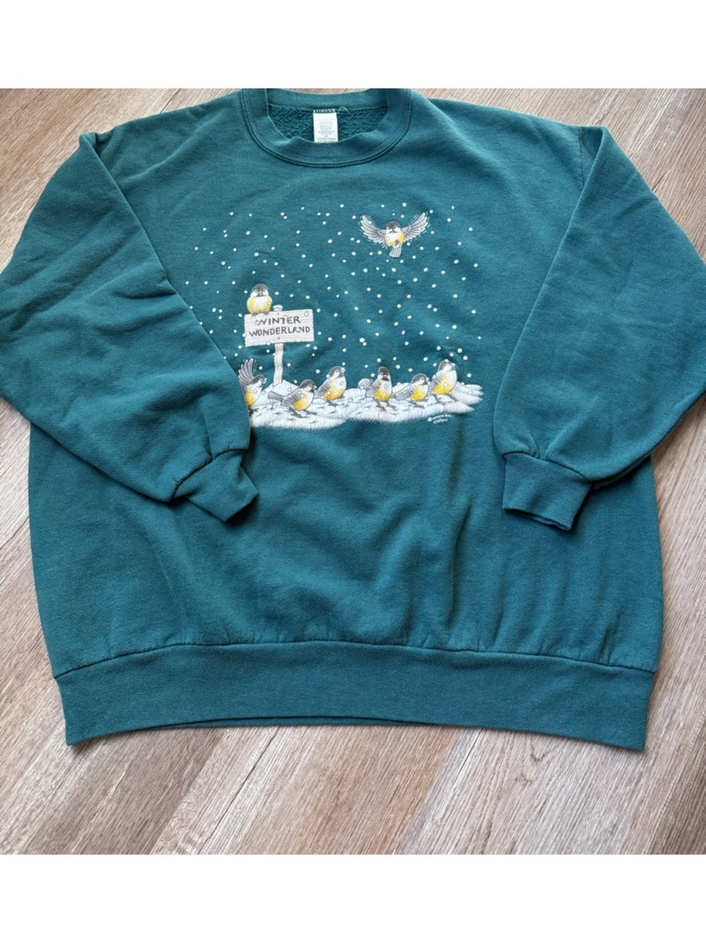 VTG Morning Sun Winter Graphic Crewneck Sweatshirt Grandma Sweater Yellow 2XL